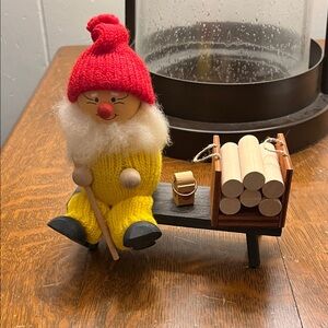 Vintage Swedish Tomte sitting on a bench